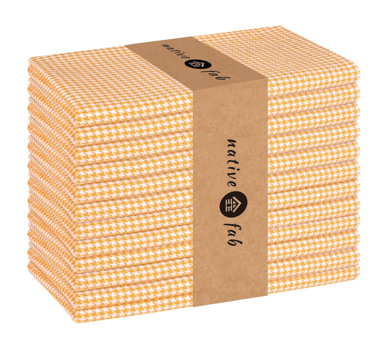 Native Fab 100% Cotton Cloth Napkins 18x18 inches, Houndstooth Dinner Napkins, Set of 12, Soft Breathable Absorbent, Machine Washable Cloth Napkins, Mustard Yellow - Image 1